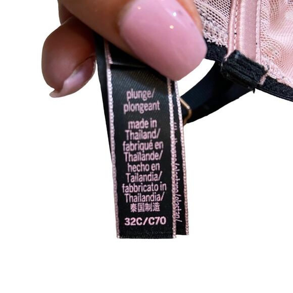 Victoria’s Secret Plunge Padded Pink and Black Push Up Bra Size 32C - Picture 13 of 14